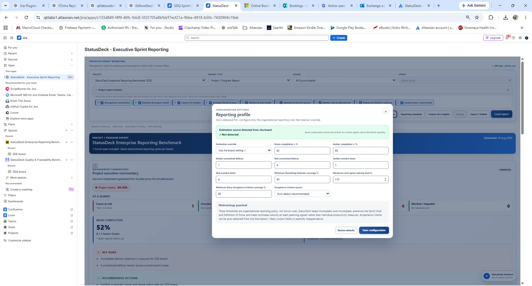 StatusDeck reporting profile configuration