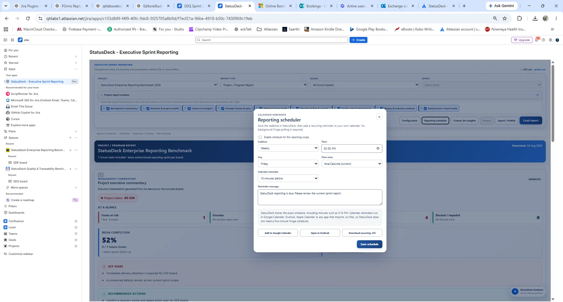 StatusDeck reporting scheduler calendar reminder