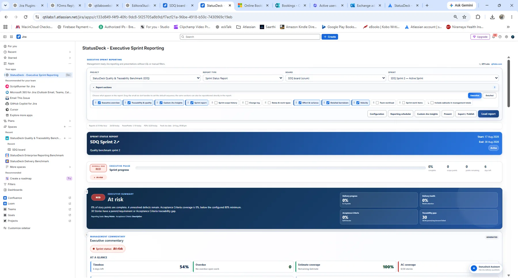 StatusDeck Sprint Status Report running inside Jira Cloud